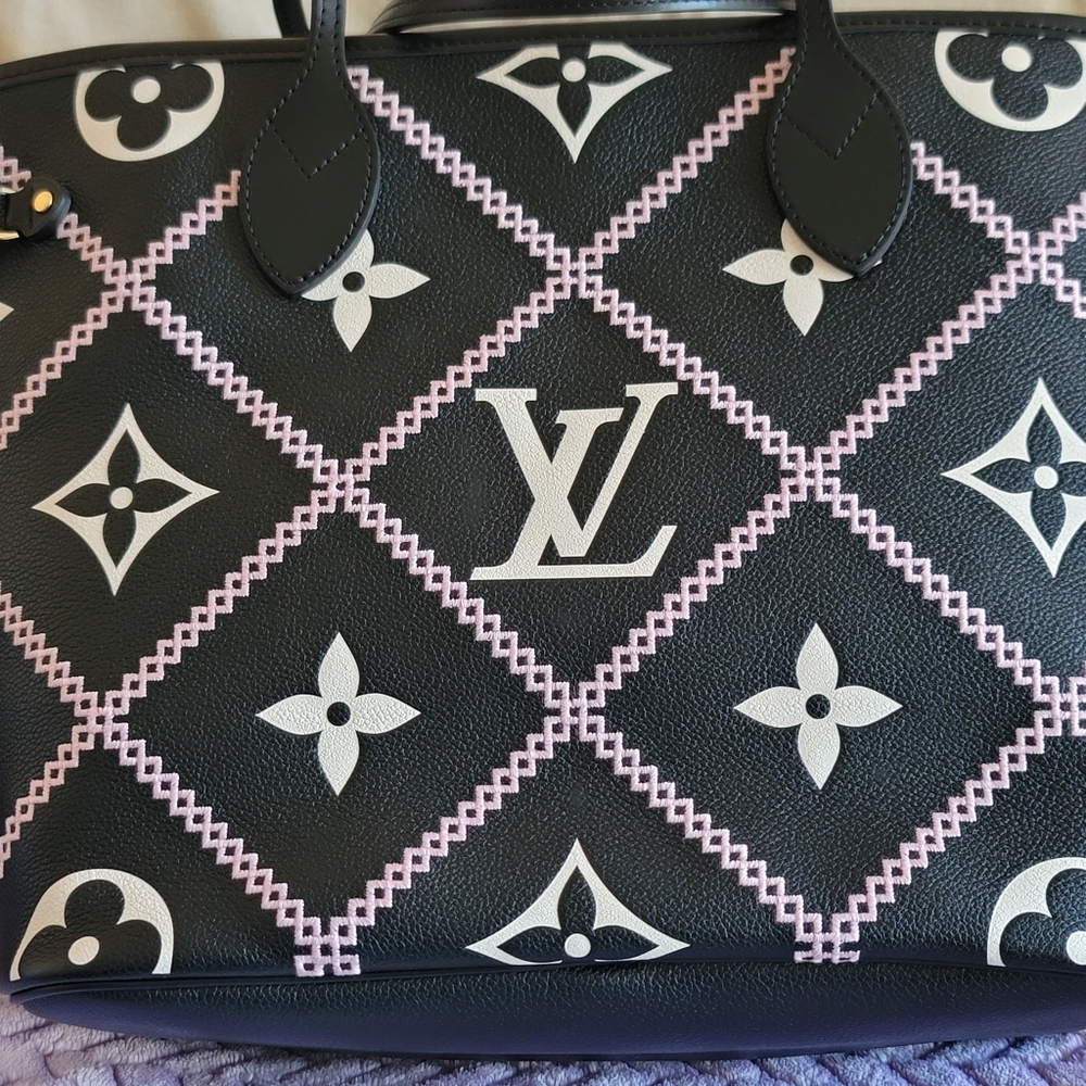 Louis Vuitton Neverfull MM Black Giant Flower Monogram Empreinte Leather Bag - Picture 12 of 17